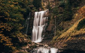 Preview wallpaper waterfall, river, rock, trees, landscape