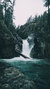 Preview wallpaper waterfall, river, rock, water, trees, landscape