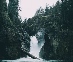 Preview wallpaper waterfall, river, rock, water, trees, landscape