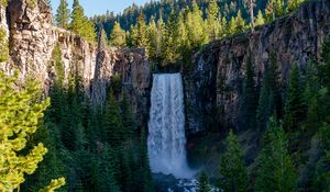 Preview wallpaper waterfall, river, rocks, trees, landscape, nature