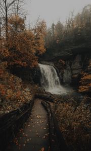 Preview wallpaper waterfall, river, rocks, trees, stairs