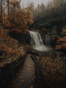 Preview wallpaper waterfall, river, rocks, trees, stairs