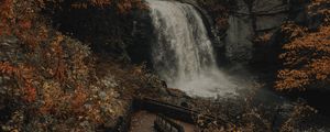 Preview wallpaper waterfall, river, rocks, trees, stairs