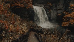 Preview wallpaper waterfall, river, rocks, trees, stairs