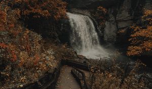 Preview wallpaper waterfall, river, rocks, trees, stairs