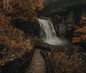 Preview wallpaper waterfall, river, rocks, trees, stairs