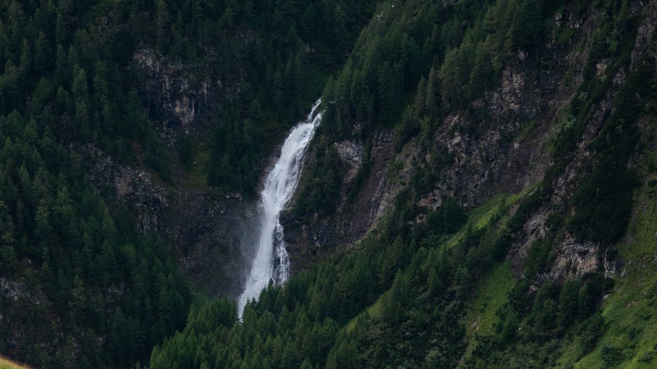 Wallpaper waterfall, river, rocks, trees, grass