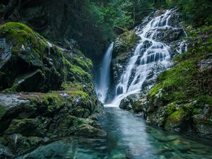 Preview wallpaper waterfall, river, rocks, water, nature