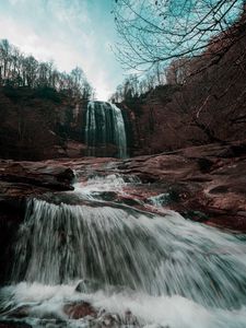 Preview wallpaper waterfall, river, rocks, water, nature, landscape