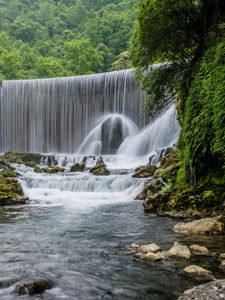 Preview wallpaper waterfall, river, rocks, splashes