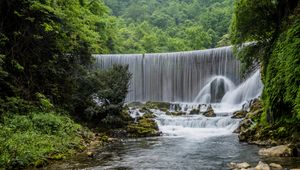 Preview wallpaper waterfall, river, rocks, splashes