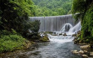 Preview wallpaper waterfall, river, rocks, splashes