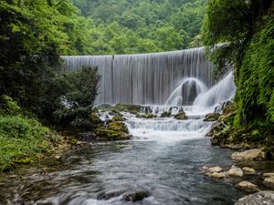 Preview wallpaper waterfall, river, rocks, splashes