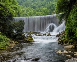 Preview wallpaper waterfall, river, rocks, splashes