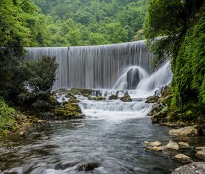 Preview wallpaper waterfall, river, rocks, splashes