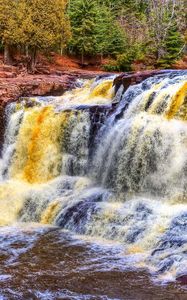 Preview wallpaper waterfall, river, rocks, trees, hdr