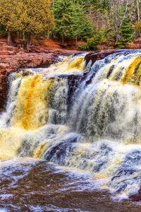 Preview wallpaper waterfall, river, rocks, trees, hdr