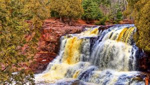 Preview wallpaper waterfall, river, rocks, trees, hdr