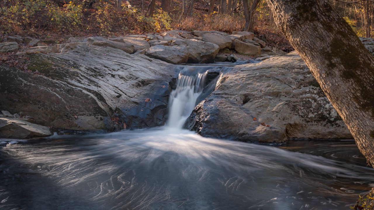 Wallpaper waterfall, river, stones, landscape, long exposure