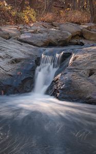 Preview wallpaper waterfall, river, stones, landscape, long exposure