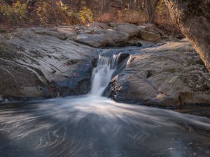 Preview wallpaper waterfall, river, stones, landscape, long exposure