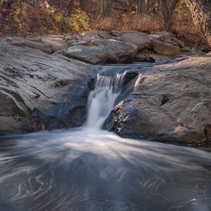 Preview wallpaper waterfall, river, stones, landscape, long exposure