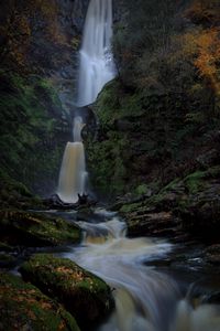Preview wallpaper waterfall, river, stones, moss, nature, dark