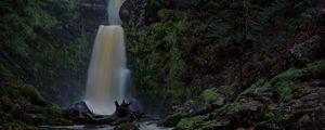 Preview wallpaper waterfall, river, stones, moss, nature, dark