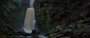 Preview wallpaper waterfall, river, stones, moss, nature, dark