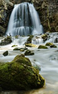 Preview wallpaper waterfall, river, stones, water, flow, nature