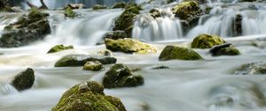 Preview wallpaper waterfall, river, stones, water, flow, nature