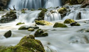 Preview wallpaper waterfall, river, stones, water, flow, nature