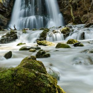 Preview wallpaper waterfall, river, stones, water, flow, nature