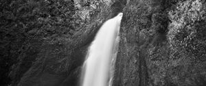 Preview wallpaper waterfall, river, stones, rocks, black and white