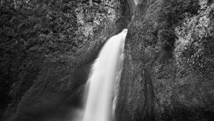 Preview wallpaper waterfall, river, stones, rocks, black and white