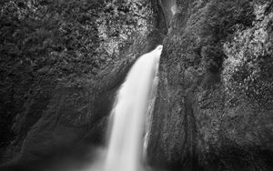 Preview wallpaper waterfall, river, stones, rocks, black and white