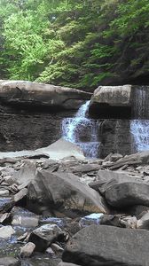 Preview wallpaper waterfall, river, stones, rocks