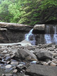 Preview wallpaper waterfall, river, stones, rocks