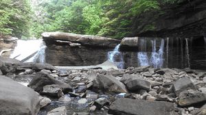 Preview wallpaper waterfall, river, stones, rocks