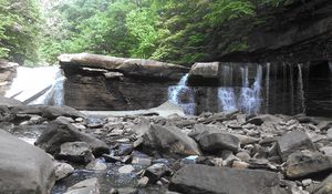 Preview wallpaper waterfall, river, stones, rocks