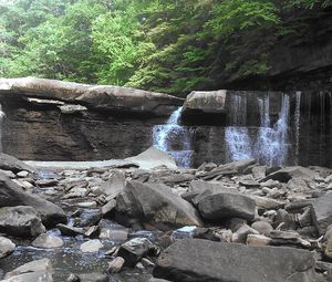 Preview wallpaper waterfall, river, stones, rocks