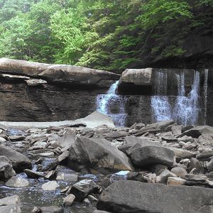 Preview wallpaper waterfall, river, stones, rocks