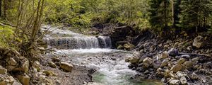 Preview wallpaper waterfall, river, trees, rocks, forest, nature