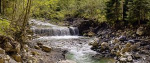Preview wallpaper waterfall, river, trees, rocks, forest, nature