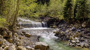 Preview wallpaper waterfall, river, trees, rocks, forest, nature