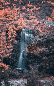 Preview wallpaper waterfall, river, trees, rocks, aerial view