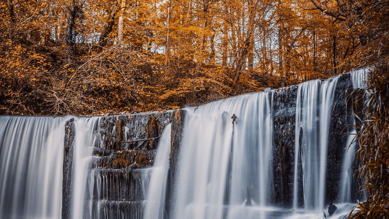 Wallpaper waterfall, river, trees, autumn, landscape