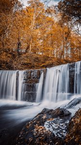 Preview wallpaper waterfall, river, trees, autumn, landscape