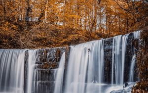 Preview wallpaper waterfall, river, trees, autumn, landscape