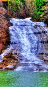 Preview wallpaper waterfall, river, trees, landscape, hdr